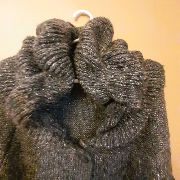 Deluxe Knit Bum Warming High Neck BACCI Charcoal grey cardigan cable knit Sz M - Picture 3 of 9